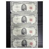 4ï¿½ 1963 $5 red seal bills