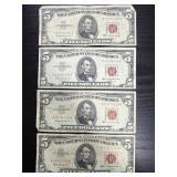 4ï¿½ 1963 $5 red seal bills