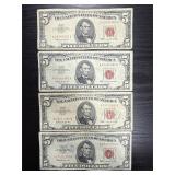 4ï¿½ 1963 $5 red seal bills