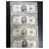 4ï¿½ 1963 $5 red seal bills