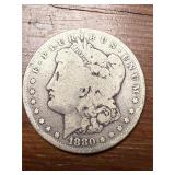 1880 S Morgan US silver dollar
