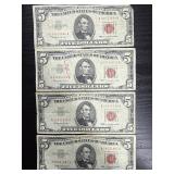 4ï¿½ 1963 $5 red seal bills