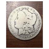 1897 O Morgan US silver dollar