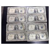 8ï¿½ $1 silver certificate bills
