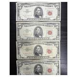 4ï¿½ 1963 $5 red seal bills