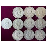 10- silver Franklin half dollars