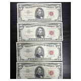 4ï¿½ 1963 $5 red seal bills