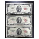 3ï¿½ $2 red seal bills