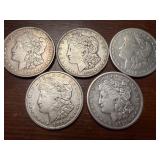 5 1921 Morgan US silver dollars