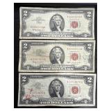 3ï¿½ 1963 $2 red seal bills