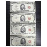 4ï¿½ 1963 $5 red seal bills