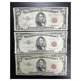 3ï¿½1953 $5 red seal bills