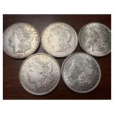 5 1921 Morgan US silver dollars