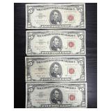4ï¿½ 1963 $5 red seal bills