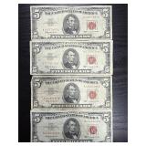 4ï¿½ 1963 $5 red seal bills