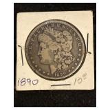 1890 Morgan silver dollar