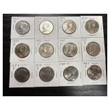 12 Kennedy half dollars