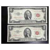 2ï¿½ 1953 A $2 red seal bills