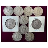 10- silver Franklin half dollars
