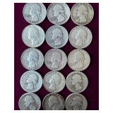 15 silver Washington quarters