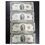 4ï¿½1953 $2 red seal bills