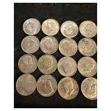 16 40% silver Kennedy half dollars