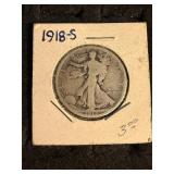1918-S walking liberty silver half dollar