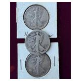 3 silver walking liberty silver half dollars