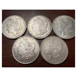 5 1921 Morgan US silver dollars