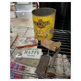 Pennzoil can with miscellaneous items