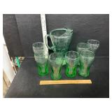 Vintage Coke pitcher and 7 glasses