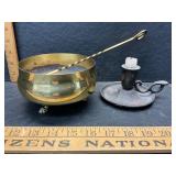 Case iron candle holder and brass items