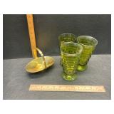 Glasses and brass basket