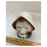 ANTIQUE SAILOR CERAMIC HEAD JAR W/ LID TOBACCO jar