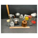Vintage shakers,jars and a butter press