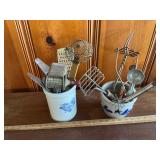 Crocks with vintage utensils