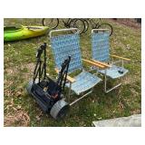 2 beach chairs and a cart