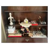 Miscellaneous items on shelves