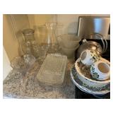 Miscellaneous glassware and kettle