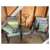 3 chairs, table and plant stand