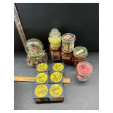 Vintage jar lids,candles and other
