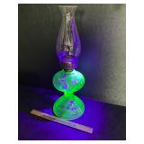 Antique Uranium Vaseline Glass Oil Lamp