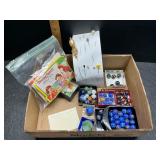 Vintage hat pins, marbles and sewing kits