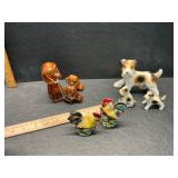 Vintage porcelain dogs and chickens