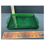 Vintage green glass serving tray