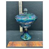 Carnival glass pedestal compote