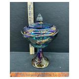 Carnival glass pedestal compote