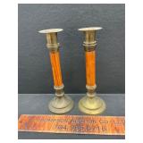 Brass and wood candle stands