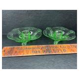 Green glass candle holders