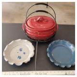 2 Owens Pottery Plates & Basket w Lid Bowl